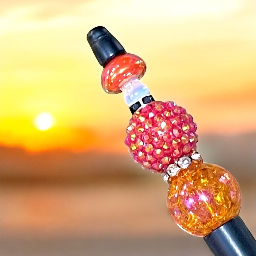 Hand crafted beaded mushroom pen